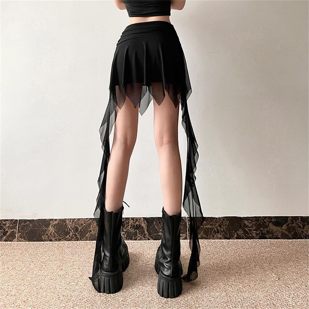 7831 Gothic Grunge Mini Skirt Goth Fashion Slim Fit Knee Length High - Picture 3 of 6